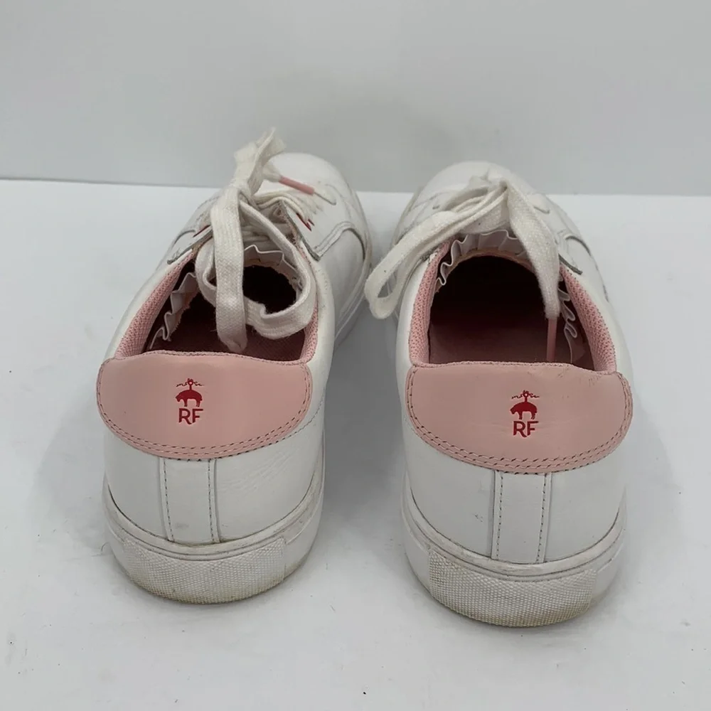 Red Fleece low top white leather sneakers tie shoe ruffle tongue women 9